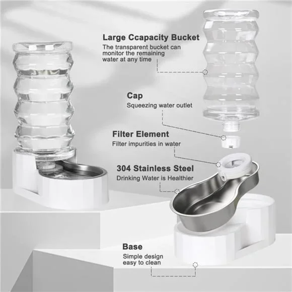 Automatic Pet Waterer,100% BPA-Free, Gravity Stainless Steel Water Dispenser